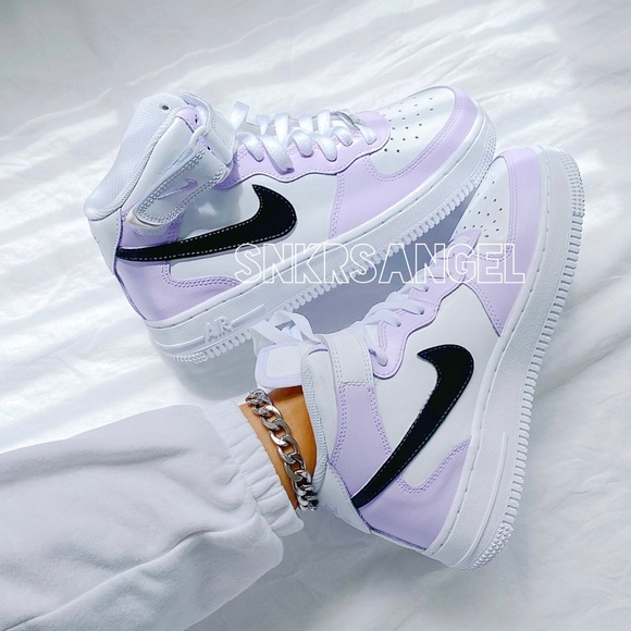 Nike Air Force 1 Custom Sneakers Mid Two Tone Lilac Purple Lavender White  Shoes